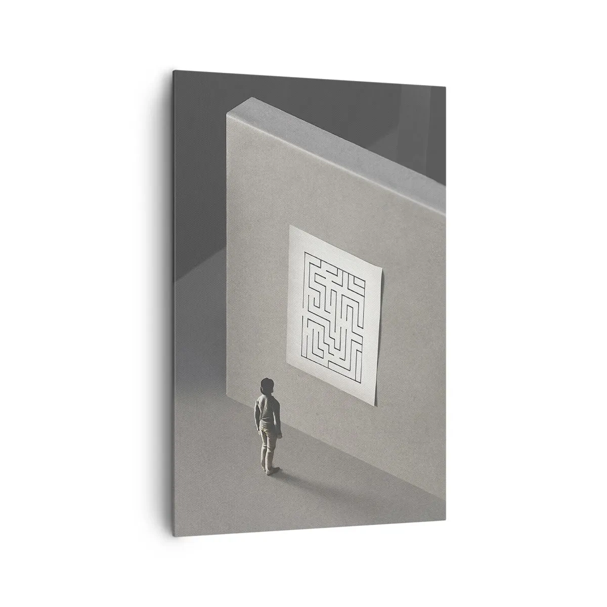 Cuadro sobre lienzo - Impresión de Imagen - Una figura en un laberinto mirando un mapa colgado. - 80x120cm - ¿Pero dónde estoy? - Decoración de pared moderna para salón y dormitorio ARTTOR
