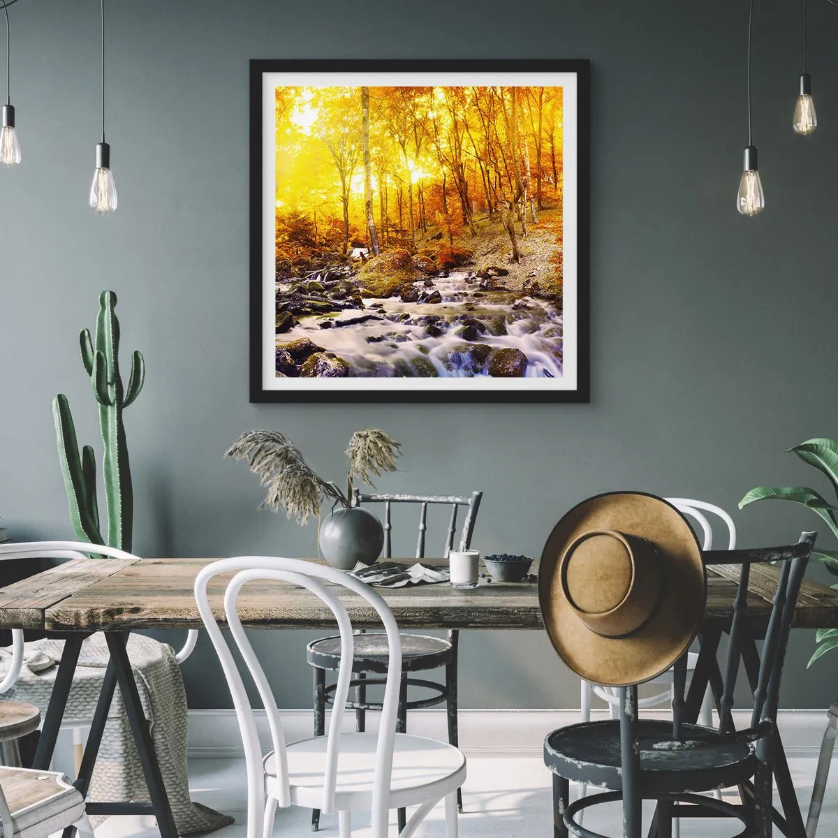 Póster en marco negro - Piedras bañadas en oro y platino - 40x40 cm