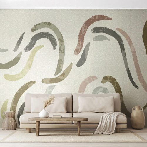 Fotomural Premium Sand - Ondas abstractas coloridas sobre un fondo claro - 100x70cm - La alegre danza de la abstracción - Decoración de pared moderna para salón y dormitorio ARTTOR
