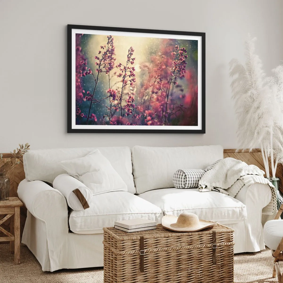 Póster en marco negro - Flores a la luz del sol con la naturaleza como telón de fondo - 70x50cm - Jardín secreto - Decoración de pared moderna para salón y dormitorio ARTTOR