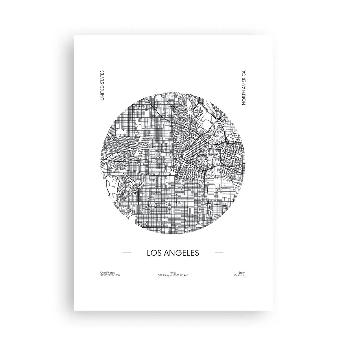Póster - Un mapa minimalista de Los Ángeles en blanco y negro. - 50x70cm - Anatomía de Los Ángeles - Decoración de pared moderna para salón y dormitorio ARTTOR
