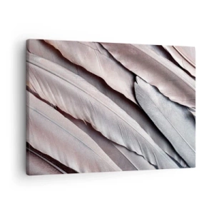 Cuadro sobre lienzo - Impresión de Imagen - Plumas delicadas en sutiles tonos de gris y beige. - 70x50cm - En rosa plateado - Decoración de pared moderna para salón y dormitorio ARTTOR