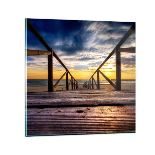 Cuadro sobre vidrio - Impresiones sobre Vidrio - Directamente hacia una playa tranquila al atardecer - 70x70 cm