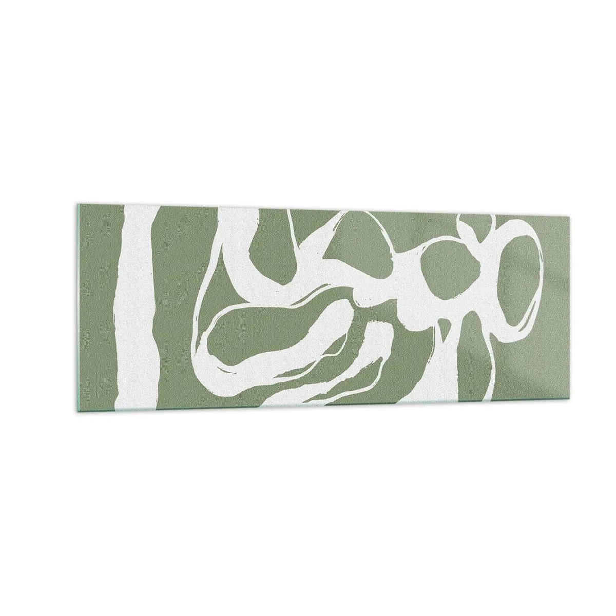 Cuadro sobre vidrio - Impresiones sobre Vidrio - Formas orgánicas en blanco sobre fondo verde. - 140x50cm - La llamada del espacio - Decoración de pared moderna para salón y dormitorio ARTTOR