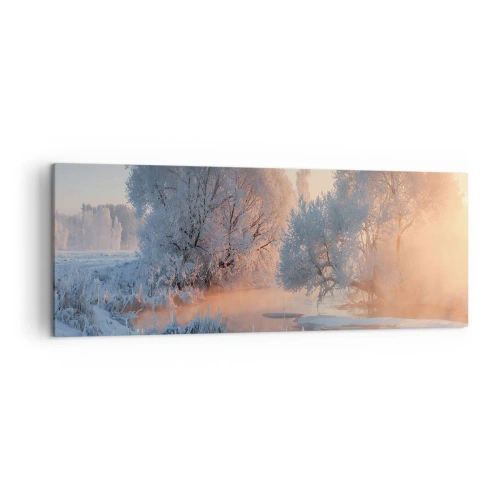 Cuadro sobre lienzo - Impresión de Imagen - Paisaje invernal con árboles cubiertos de nieve y una puesta de sol. - 140x50cm - Brillo cristalino - Decoración de pared moderna para salón y dormitorio ARTTOR