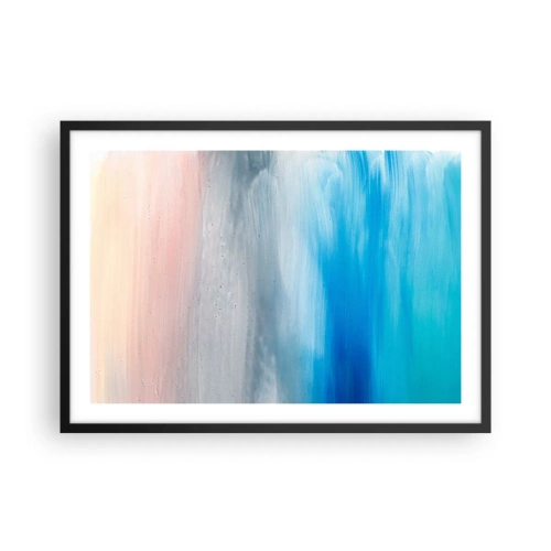 Póster en marco negro - Pinceladas abstractas en tonos azules y rosas - 70x50cm - Elementos: aire - Decoración de pared moderna para salón y dormitorio ARTTOR
