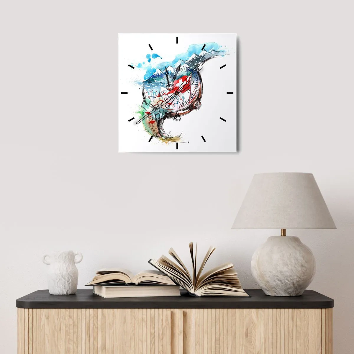 Reloj de pared - Reloj de vidrio - El espíritu de Suiza - 30x30 cm