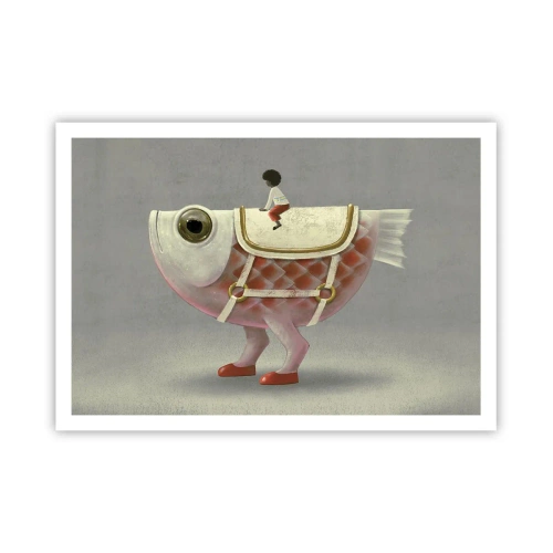 Póster - Un elegante jinete de pez con piernas y silla de montar. - 100x70cm - Jinete del pescado - Decoración de pared moderna para salón y dormitorio ARTTOR