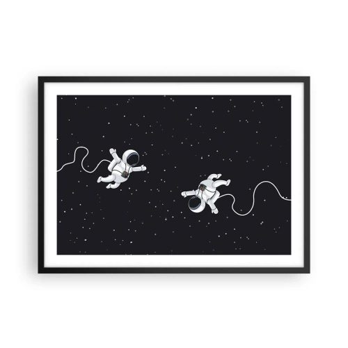 Póster en marco negro - Astronautas flotando en el espacio con un telón de fondo de estrellas. - 70x50cm - Danza cósmica - Decoración de pared moderna para salón y dormitorio ARTTOR