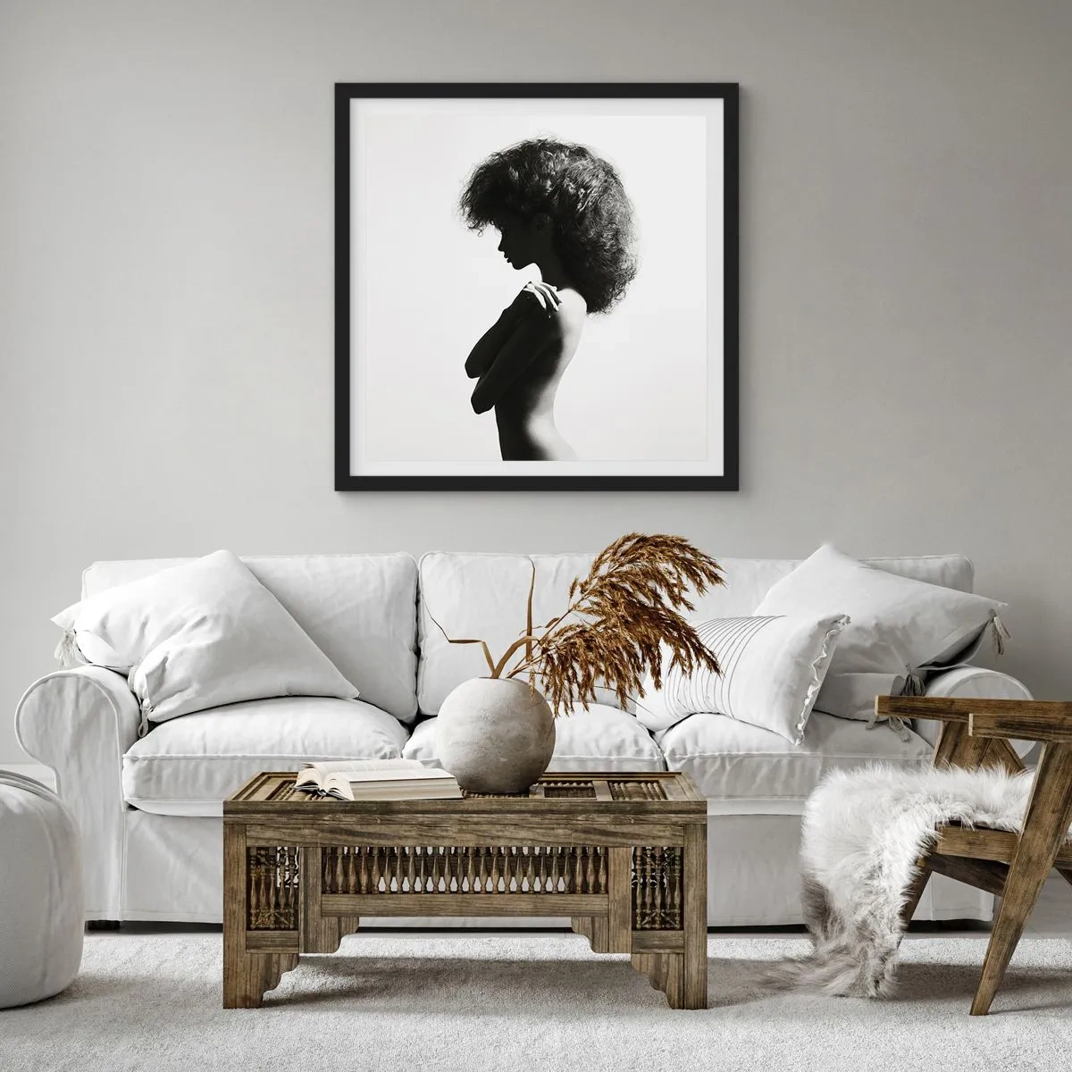 Póster en marco negro - Como una flor en un tallo delgado - 50x50 cm