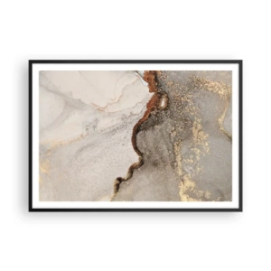 Póster en marco negro - Motivo abstracto con tonos dorados y grises. - 100x70cm - En la frontera de los colores - Decoración de pared moderna para salón y dormitorio ARTTOR