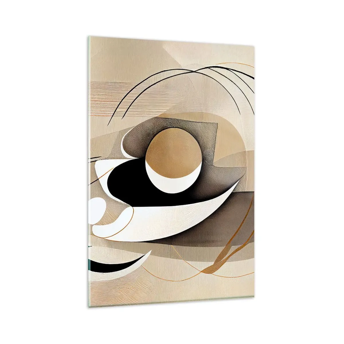 Cuadro sobre vidrio - Impresiones sobre Vidrio - Composición abstracta en tonos beige y negro. - 80x120cm - Composición: la esencia de las cosas - Decoración de pared moderna para salón y dormitorio ARTTOR