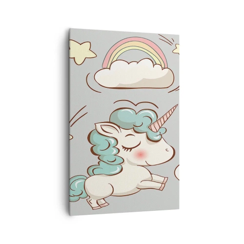 Cuadro sobre lienzo - Impresión de Imagen - Lindos unicornios sobre un fondo pastel. - 80x120cm - Estoy seguro de que existen - Decoración de pared moderna para salón y dormitorio ARTTOR