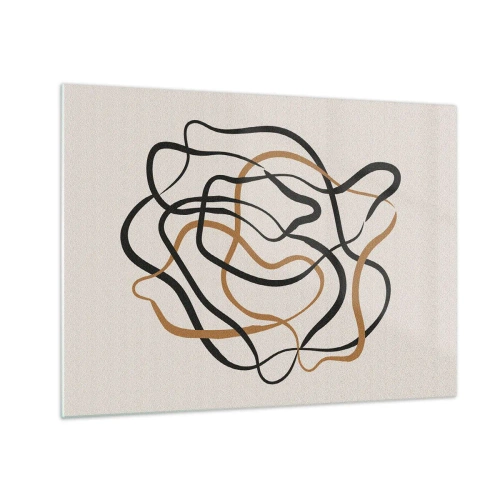 Cuadro sobre vidrio - Impresiones sobre Vidrio - Una maraña abstracta de líneas en negro y marrón. - 70x50cm - Todo ha salido mal - Decoración de pared moderna para salón y dormitorio ARTTOR