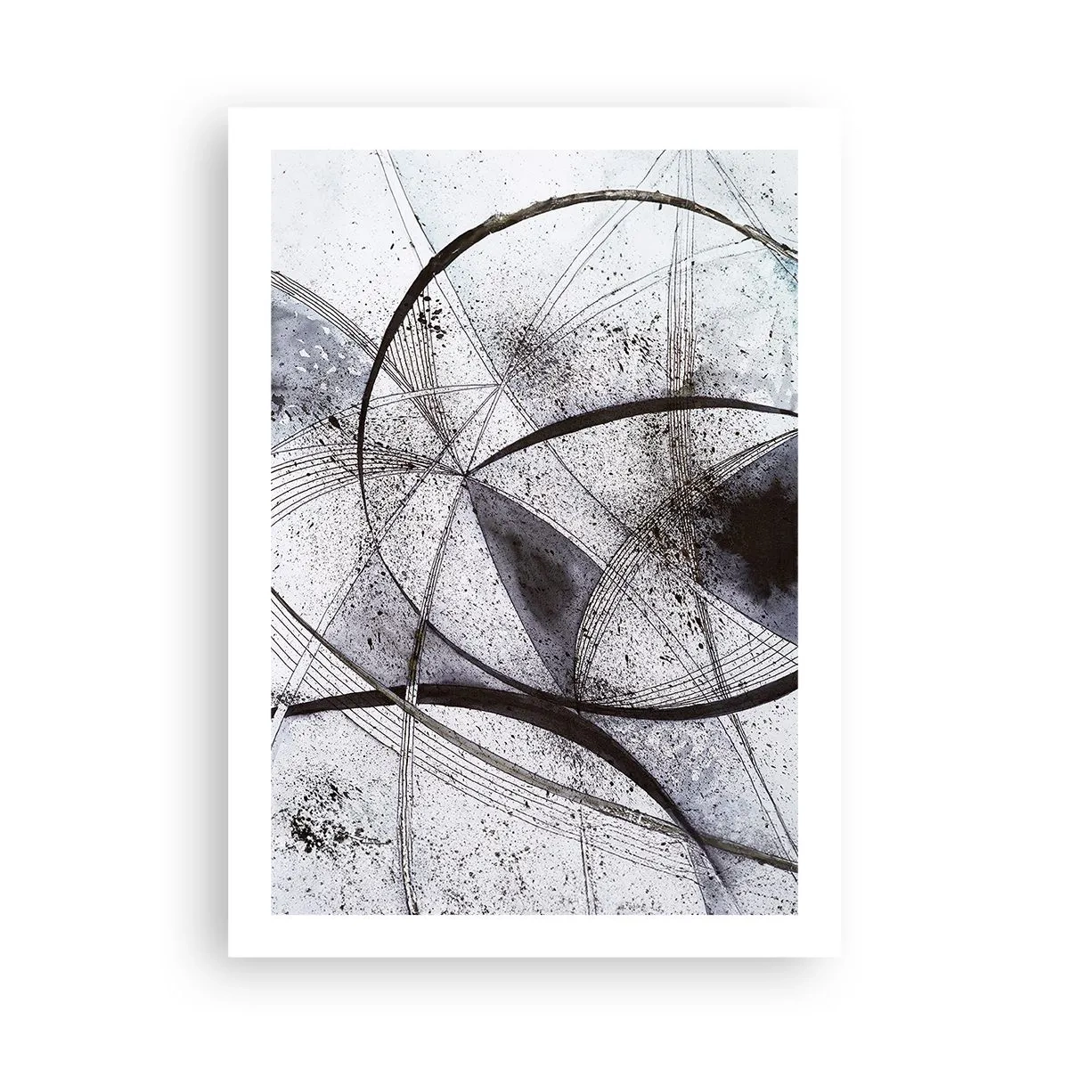 Póster - Composición abstracta de líneas geométricas y círculos. - 50x70cm - Fantasía futurista - Decoración de pared moderna para salón y dormitorio ARTTOR