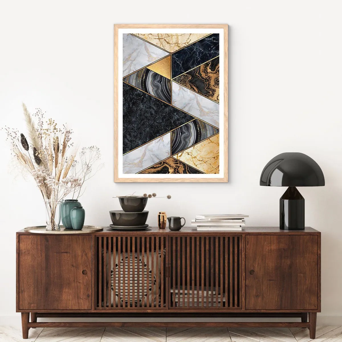 Póster en marco roble claro - Collage de piedras - 30x40 cm