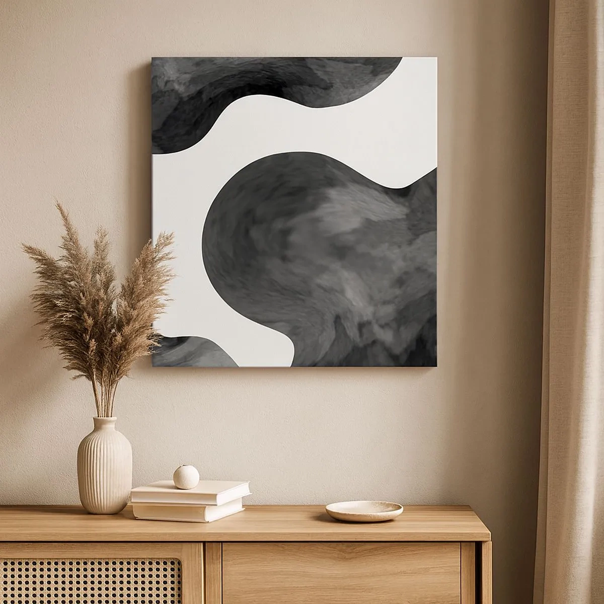 Cuadro sobre lienzo - Impresión de Imagen - El blanco fluye sobre el negro - 30x30 cm