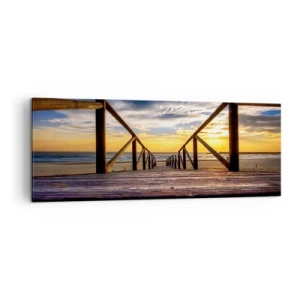 Cuadro sobre lienzo - Impresión de Imagen - Muelle de madera que conduce a la playa al atardecer - 140x50cm - Directamente hacia una playa tranquila al atardecer - Decoración de pared moderna para salón y dormitorio ARTTOR