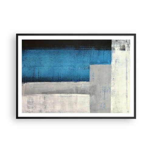 Póster en marco negro - Una composición abstracta con tonos de azul, gris y blanco. - 100x70cm - Composición poética de gris y azul - Decoración de pared moderna para salón y dormitorio ARTTOR