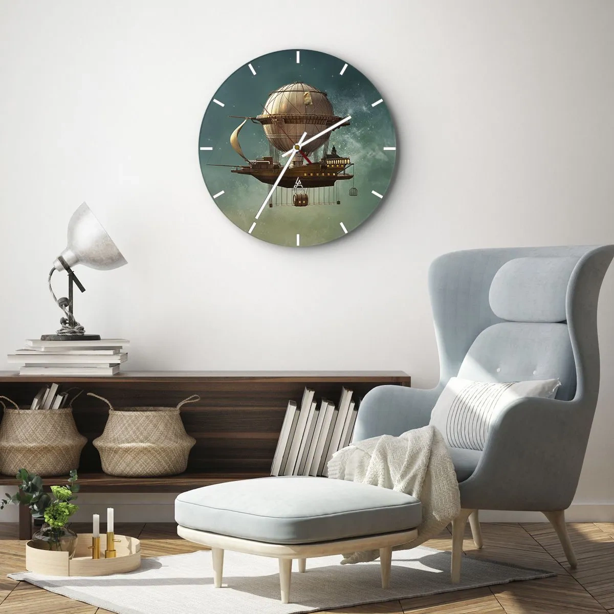 Reloj de pared - Reloj de vidrio - Julio Verne saluda - 30x30 cm