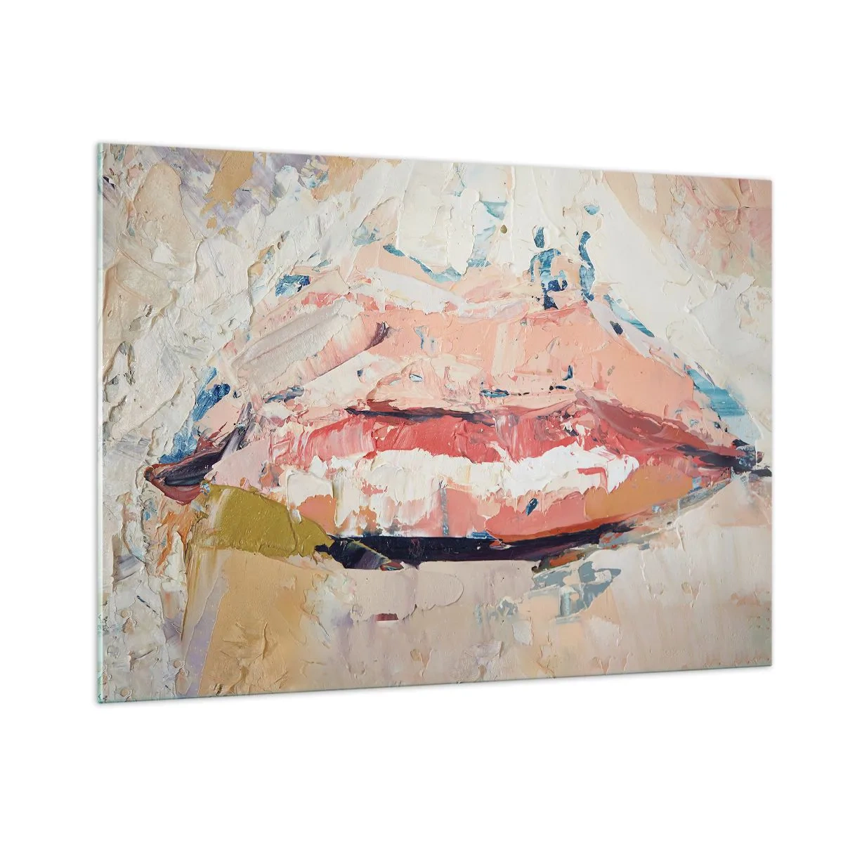 Cuadro sobre vidrio - Impresiones sobre Vidrio - Imagen abstracta de labios en una técnica de pintura expresiva. - 100x70cm - Despierta los sentidos - Decoración de pared moderna para salón y dormitorio ARTTOR