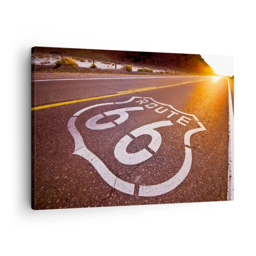 Cuadro sobre lienzo - Impresión de Imagen - Ruta 66 al atardecer - 70x50cm - La famosa Ruta 66 - Decoración de pared moderna para salón y dormitorio ARTTOR