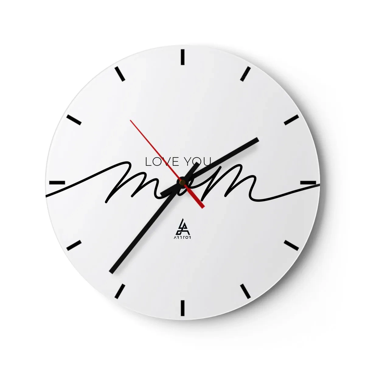 Reloj de pared - Reloj de vidrio - La inscripción Te amo mamá sobre un fondo blanco en un estilo elegante. - 30x30cm - Gran emoción - Decoración de pared moderna para salón, cocina y dormitorio ARTTOR