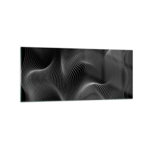 Cuadro sobre vidrio - Impresiones sobre Vidrio - Líneas blancas abstractas sobre un fondo negro - 120x50cm - La danza de la luz en el espacio - Decoración de pared moderna para salón y dormitorio ARTTOR