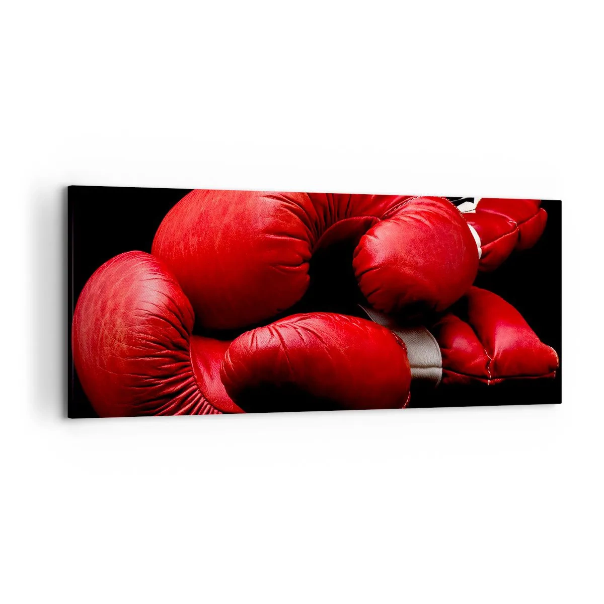 Cuadro sobre lienzo - Impresión de Imagen - Guantes de boxeo rojos sobre fondo negro - 120x50cm - La emoción del combate quedó atrás - Decoración de pared moderna para salón y dormitorio ARTTOR