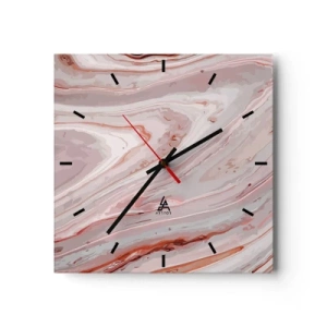 Reloj de pared - Reloj de vidrio - Ondas abstractas en delicados tonos rosa y beige. - 30x30cm - Rosa líquido - Decoración de pared moderna para salón y dormitorio ARTTOR