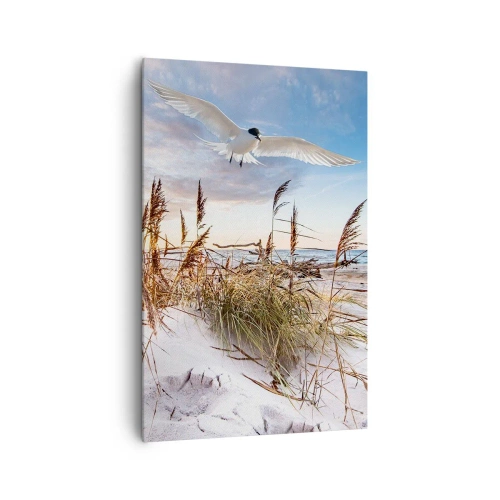 Cuadro sobre lienzo - Impresión de Imagen - Playa con gaviotas volando al atardecer - 80x120cm - Viento del mar - Decoración de pared moderna para salón y dormitorio ARTTOR
