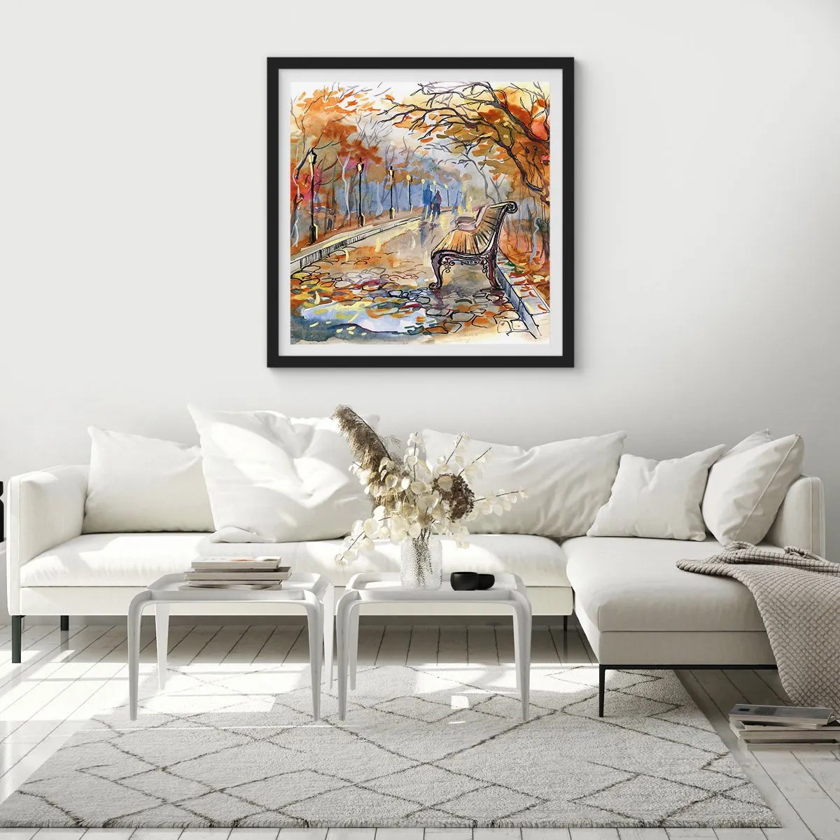 Póster en marco negro - Caminemos juntos hacia el otoño - 30x30 cm