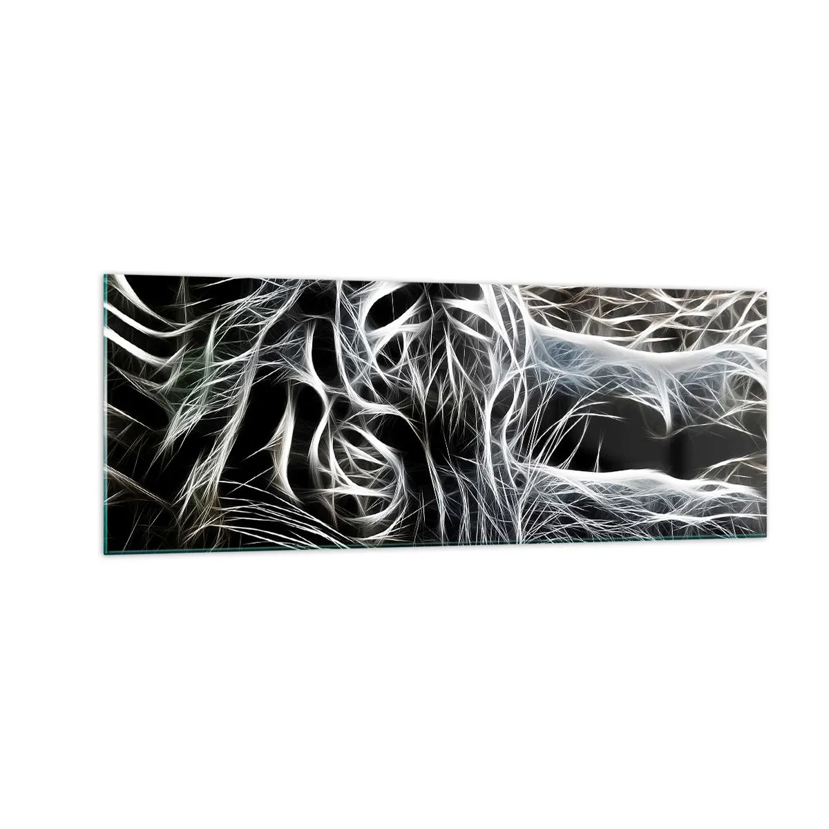 Cuadro sobre vidrio - Impresiones sobre Vidrio - Un patrón abstracto que representa la silueta de un gato sobre un fondo negro. - 140x50cm - Un estudio sobre la ligereza felina - Decoración de pared moderna para salón y dormitorio ARTTOR