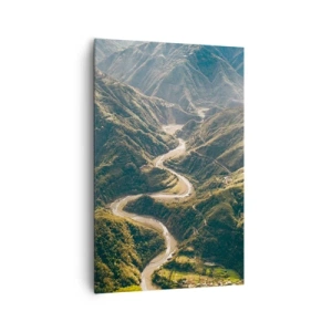 Cuadro sobre lienzo - Impresión de Imagen - Un paisaje de montaña con un camino sinuoso entre colinas verdes. - 80x120cm - Directamente desde el corazón de las montañas - Decoración de pared moderna para salón y dormitorio ARTTOR