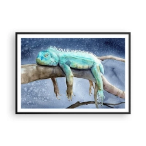 Póster en marco negro - Iguana azul descansando en una rama - 100x70cm - Me siento bien, ¿y tú? - Decoración de pared moderna para salón y dormitorio ARTTOR