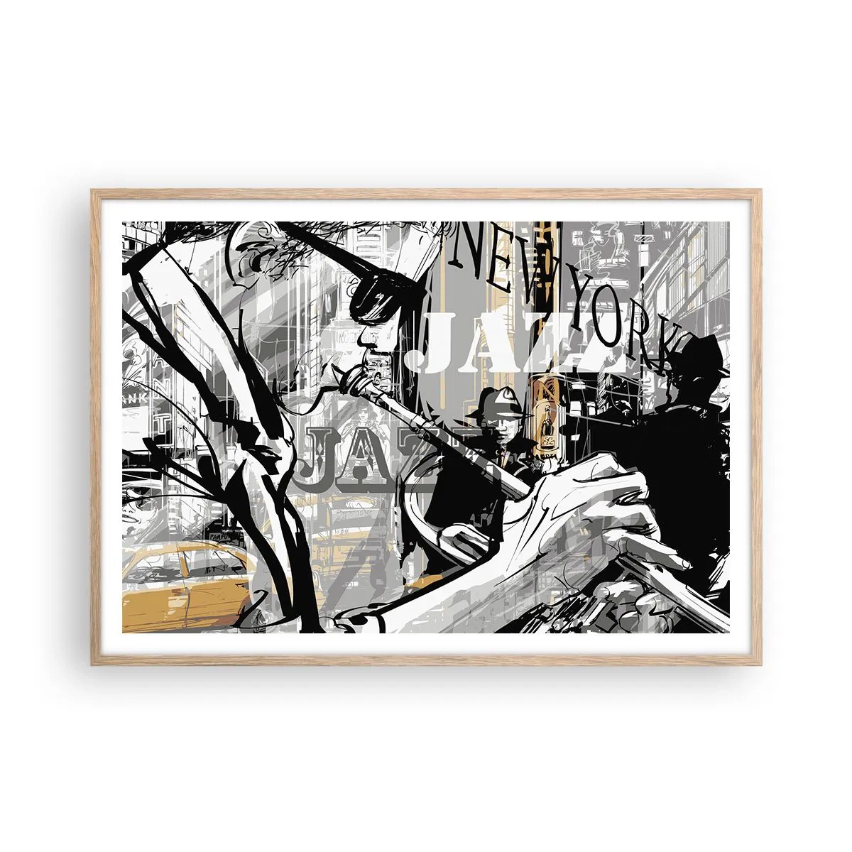 Póster en marco roble claro - Al ritmo de Nueva York - 100x70 cm