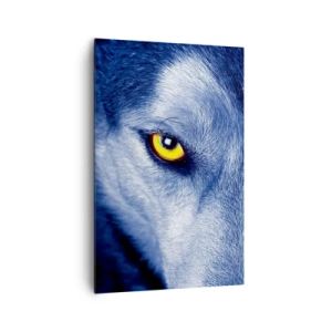 Cuadro sobre lienzo - Impresión de Imagen - Primer plano de la intensa mirada de un lobo sobre un fondo oscuro. - 80x120cm - La mirada hipnótica - Decoración de pared moderna para salón y dormitorio ARTTOR