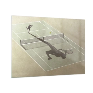 Cuadro sobre vidrio - Impresiones sobre Vidrio - La figura de un tenista y su sombra en la cancha durante un saque. - 70x50cm - Véncete a ti mismo - Decoración de pared moderna para salón y dormitorio ARTTOR