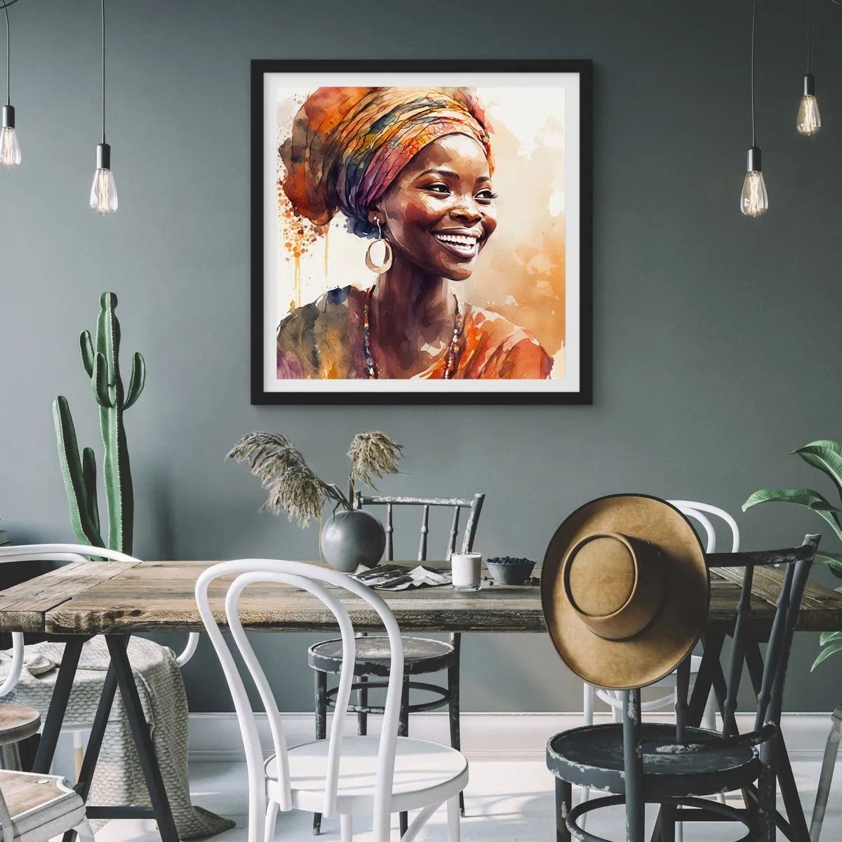 Póster en marco negro - Reina africana - 60x60 cm