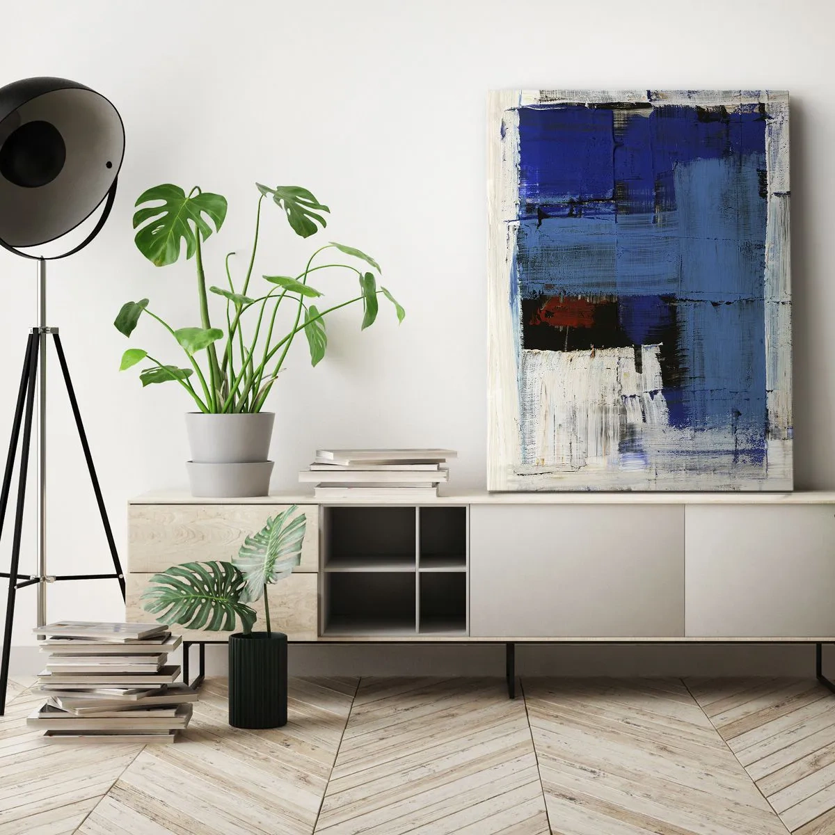 Cuadro sobre lienzo - Impresión de Imagen - Composición abstracta en tonos azules y blancos. - 50x70cm - El secreto del azul - Decoración de pared moderna para salón y dormitorio ARTTOR