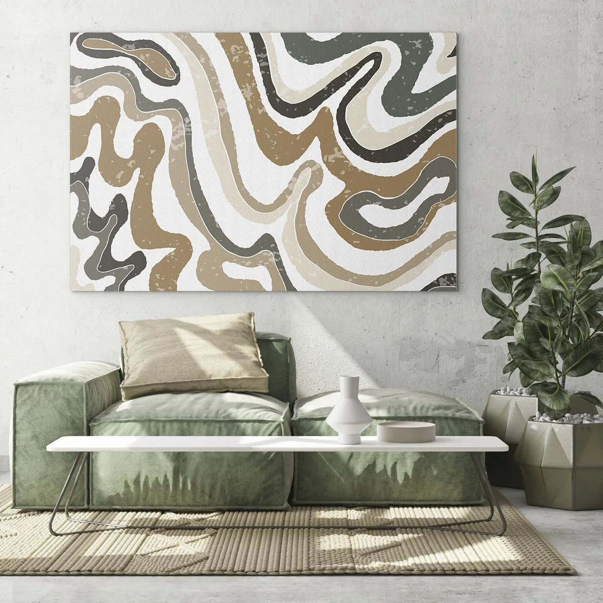 Cuadro sobre vidrio - Impresiones sobre Vidrio - Patrón abstracto en colores terrosos - 70x50cm - Meandros de colores terrosos - Decoración de pared moderna para salón y dormitorio ARTTOR