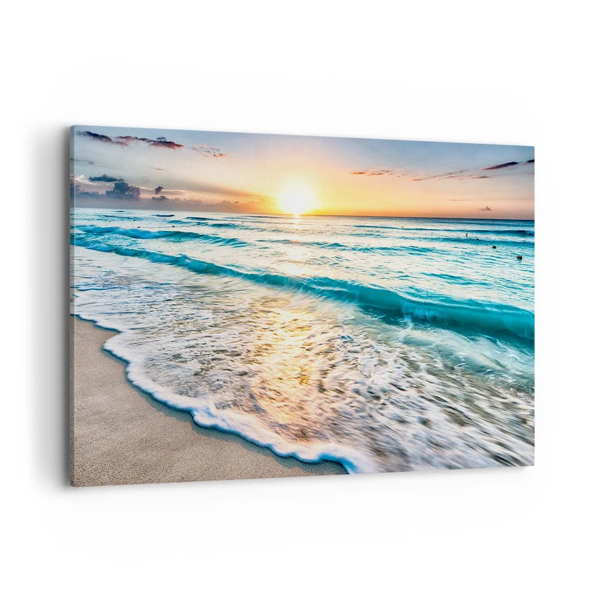 Cuadro sobre lienzo - Impresión de Imagen - Amanecer sobre una playa tranquila con olas. - 100x70cm - Un espectáculo digno de ver - Decoración de pared moderna para salón y dormitorio ARTTOR