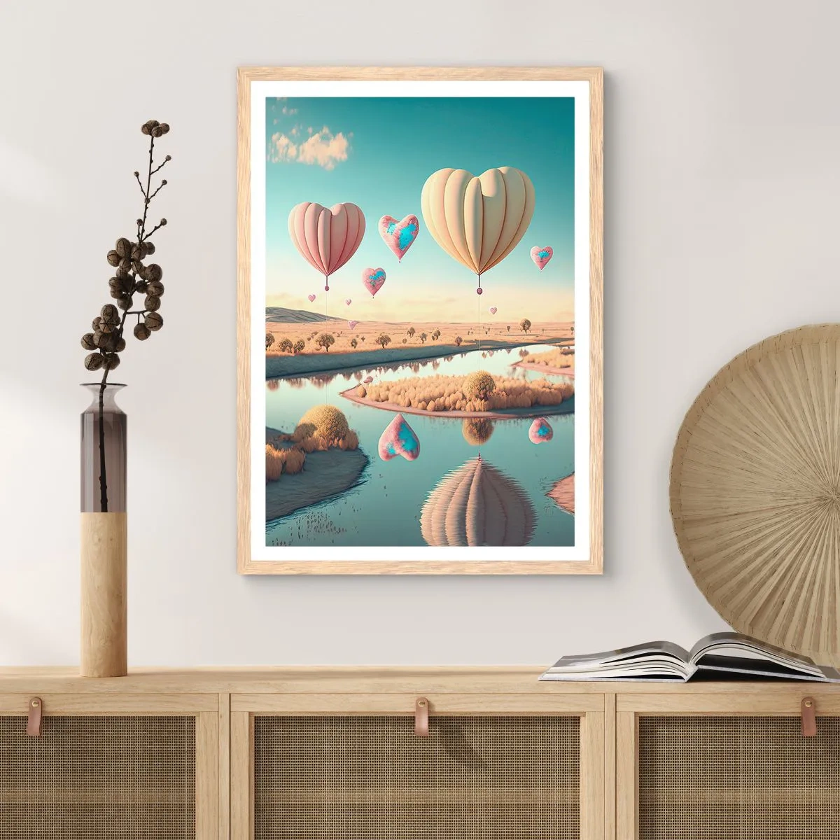 Póster en marco roble claro - El amor te hace volar - 70x100 cm