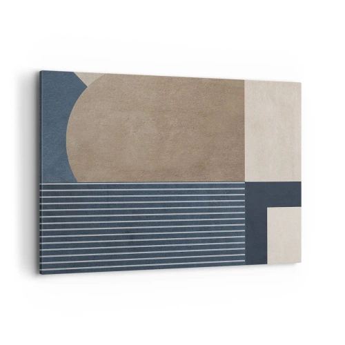 Cuadro sobre lienzo - Impresión de Imagen - Figuras geométricas en tonos beige y azul marino con líneas. - 100x70cm - Composición de sencillez y redondez - Decoración de pared moderna para salón y dormitorio ARTTOR