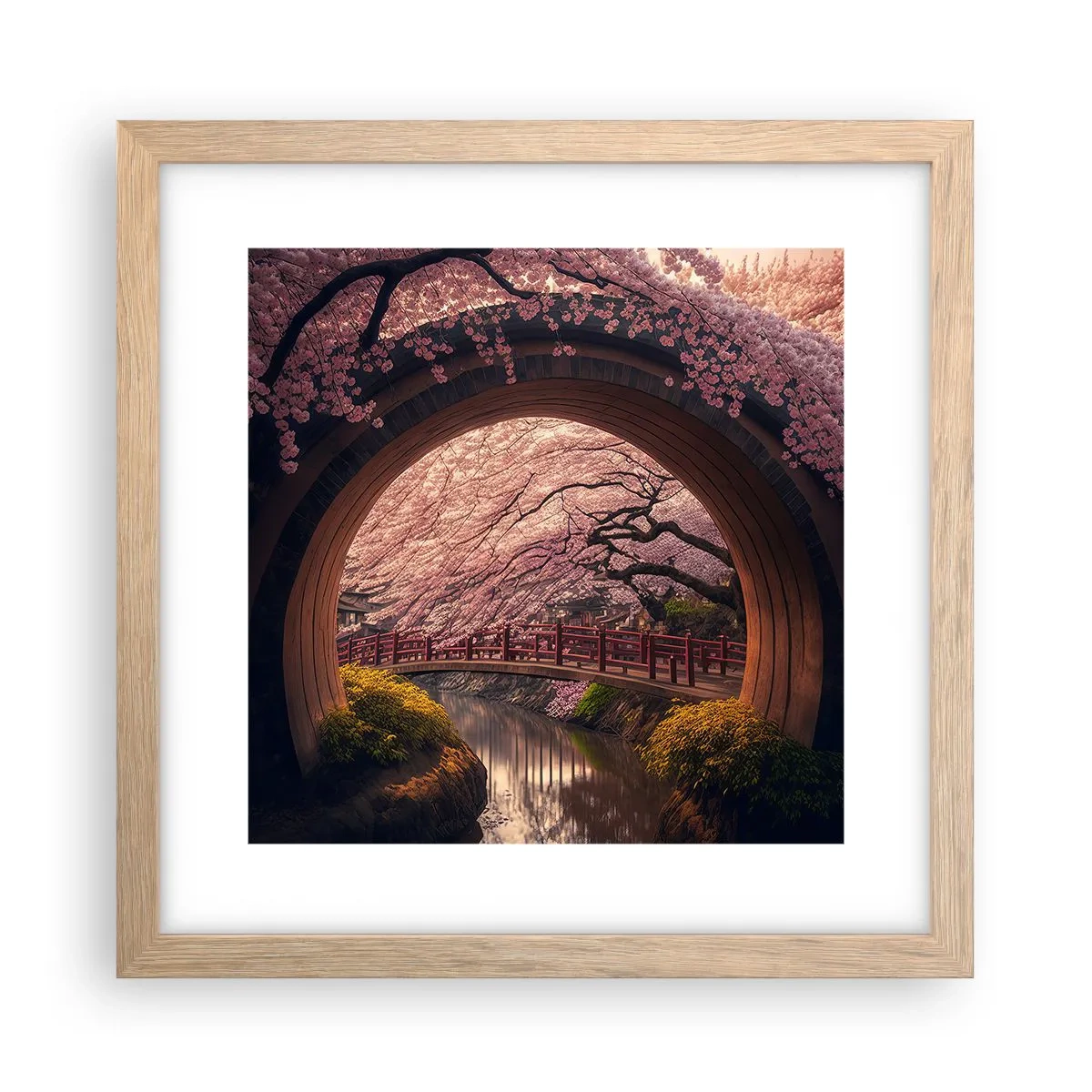 Póster en marco roble claro - Primavera japonesa - 30x30 cm