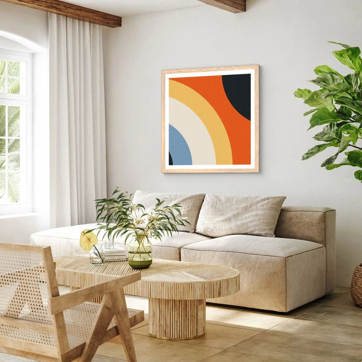 Póster en marco roble claro - Círculo sobre círculo - 40x40 cm