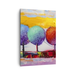Cuadro sobre lienzo - Impresión de Imagen - Tres árboles coloridos sobre un fondo abstracto - 70x100cm - Tres árboles coloridos - Decoración de pared moderna para salón y dormitorio ARTTOR