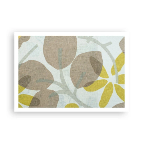 Póster - Hojas abstractas en tonos beige y amarillo. - 100x70cm - Composición a pleno sol - Decoración de pared moderna para salón y dormitorio ARTTOR
