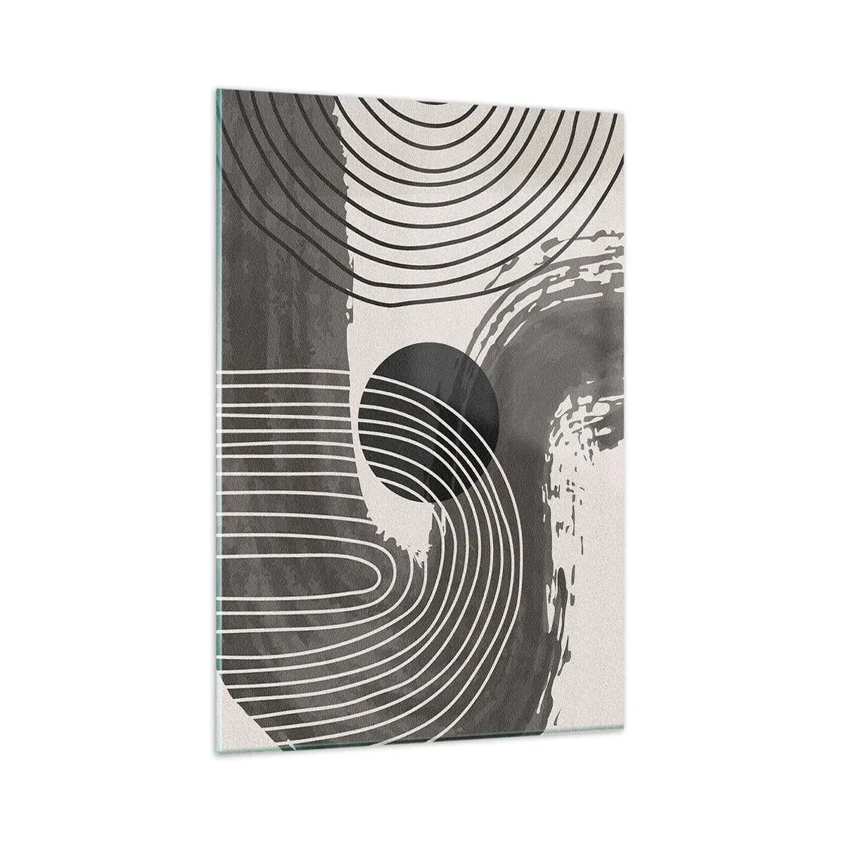 Cuadro sobre vidrio - Impresiones sobre Vidrio - Líneas geométricas y óvalos en tonos monocromáticos. - 80x120cm - La victoria del óvalo - Decoración de pared moderna para salón y dormitorio ARTTOR