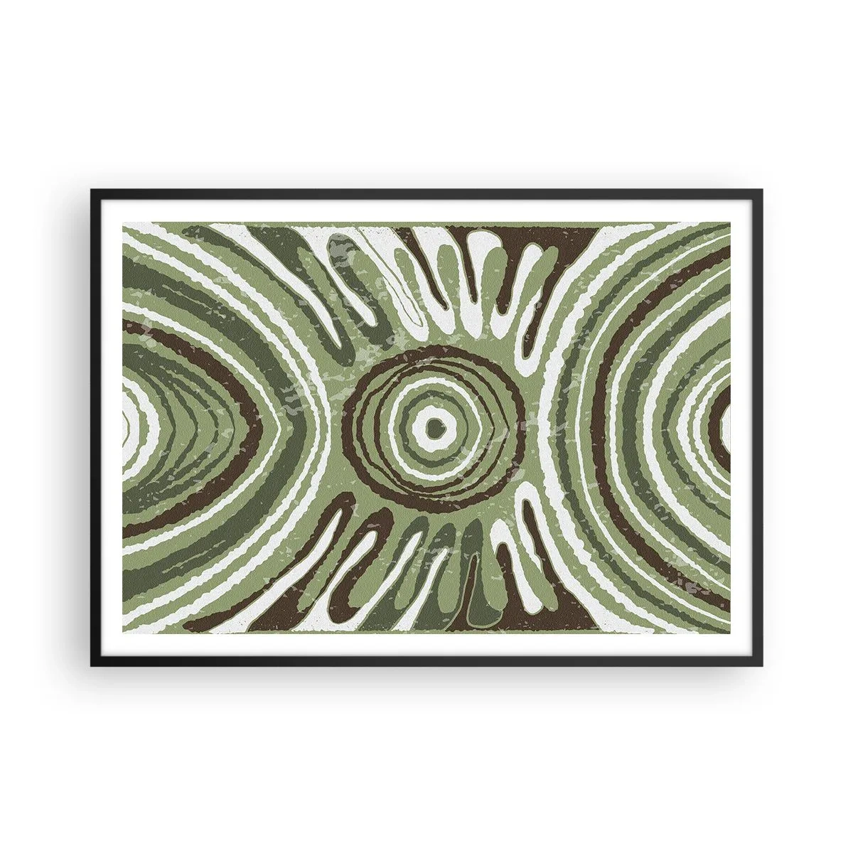 Póster en marco negro - Patrones abstractos en tonos verdes y marrones. - 100x70cm - Explosión de emociones - Decoración de pared moderna para salón y dormitorio ARTTOR